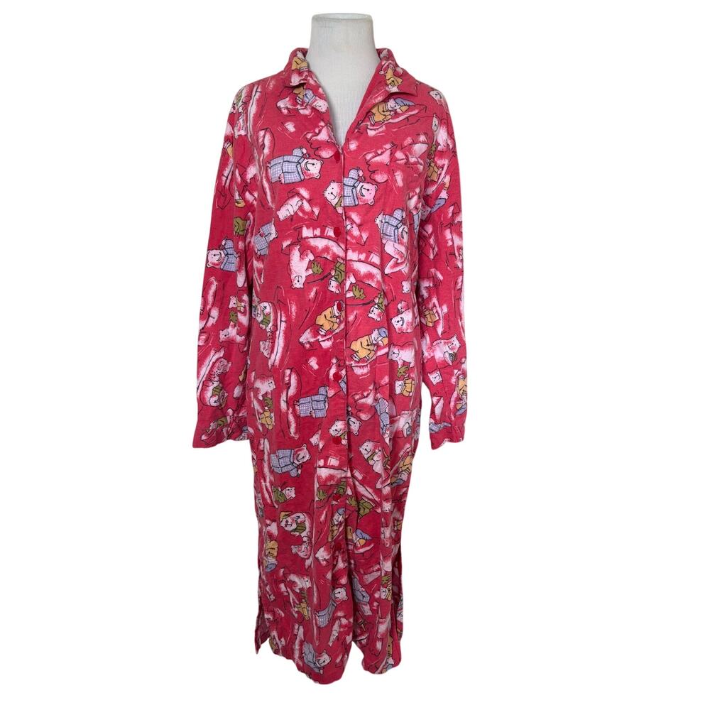 Vintage 90s Kathryn Polar Bear Print Cotton Button Front Nightgown